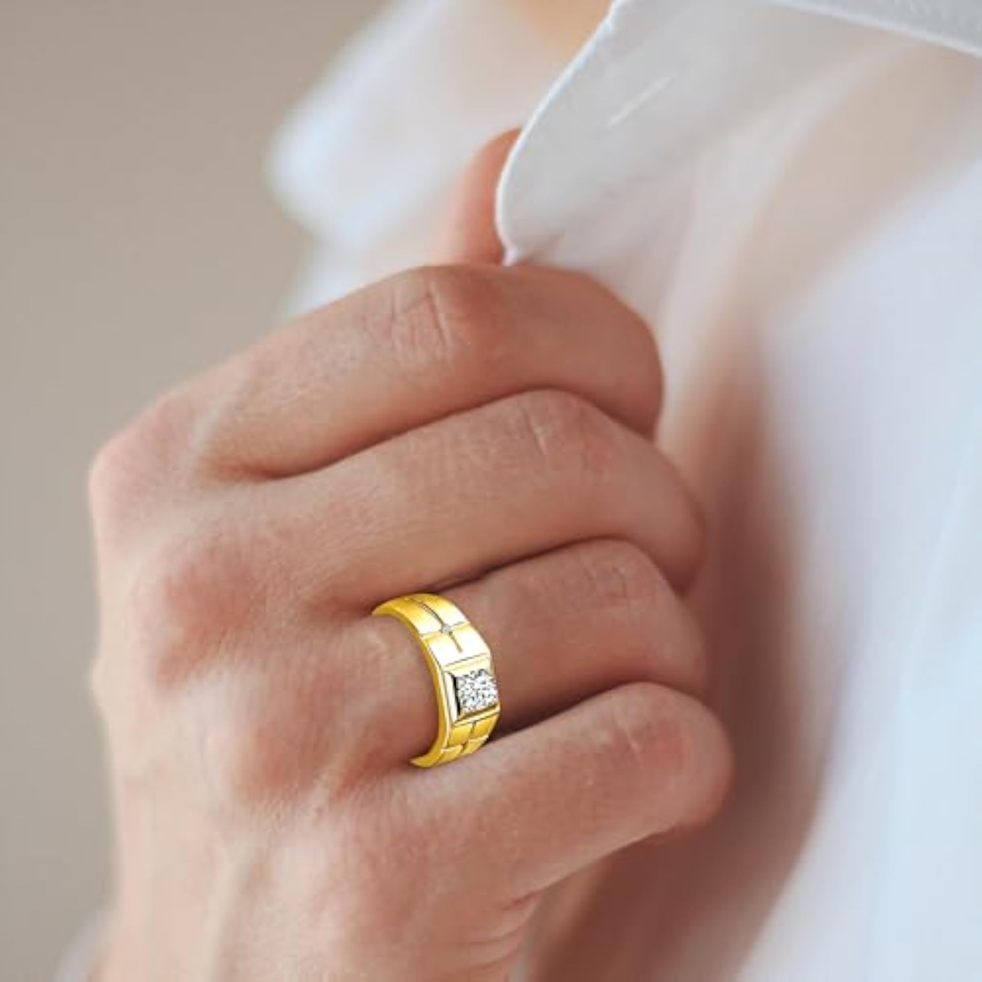 Men's Stylish Adjustable Silver Finger Ring, American Diamond
